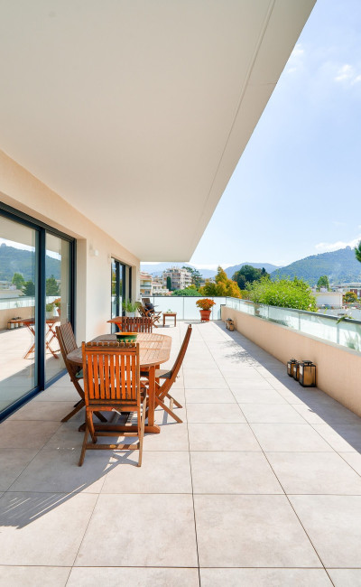 Panoramic Mediterranean sea view from luxury penthouse in Nice