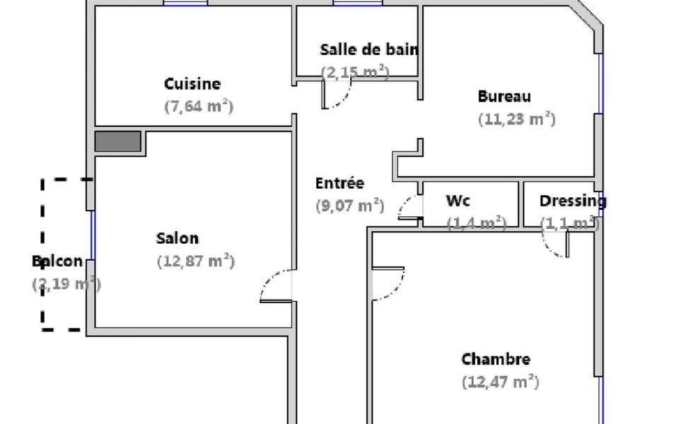 Nice Est – Trois pièces dernier étage (2ème sans ascenseur) : plan