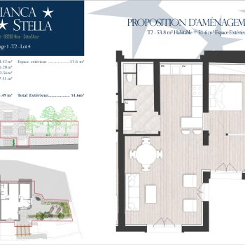 NICE – FABRON  – Magnifique 2 pièces de 54.49 m²  entièrement rénové disposant d’un large extérieur